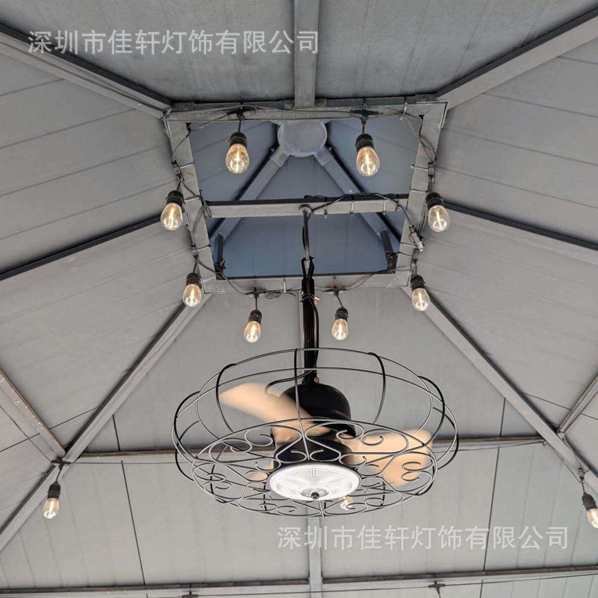 跨境户外走廊天台吊扇灯美式田园吊扇寸防潮户外悬挂式凉亭吊扇