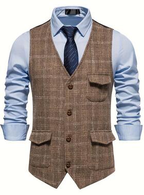 H 67445 Vintage Style Men's Vest 英伦西装马甲