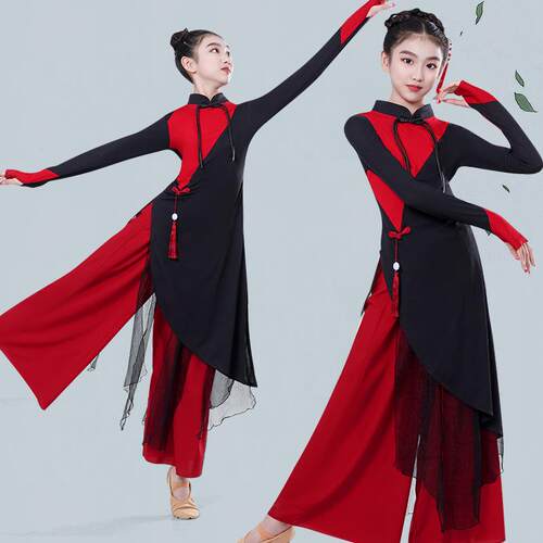 高档阵古典舞演出女儿童中国舞袍象王旗行表演服幼儿破服乐扇子舞