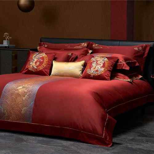 顶豪棉高定色织提级花款床品婚庆床笠大红纯棉长绒四件套20220009