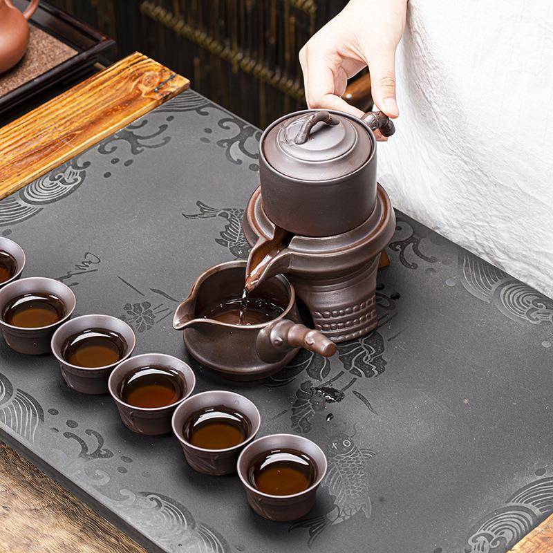 陶瓷石磨自动茶具套装家用创意茶壶茶杯客厅茶具大套装