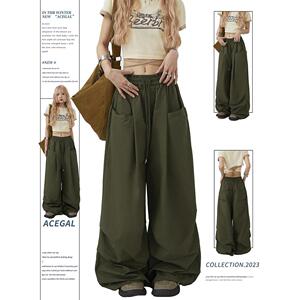 Hiphop Cool Girl Pleated Cuffed Lantern Pants Casual Pocket