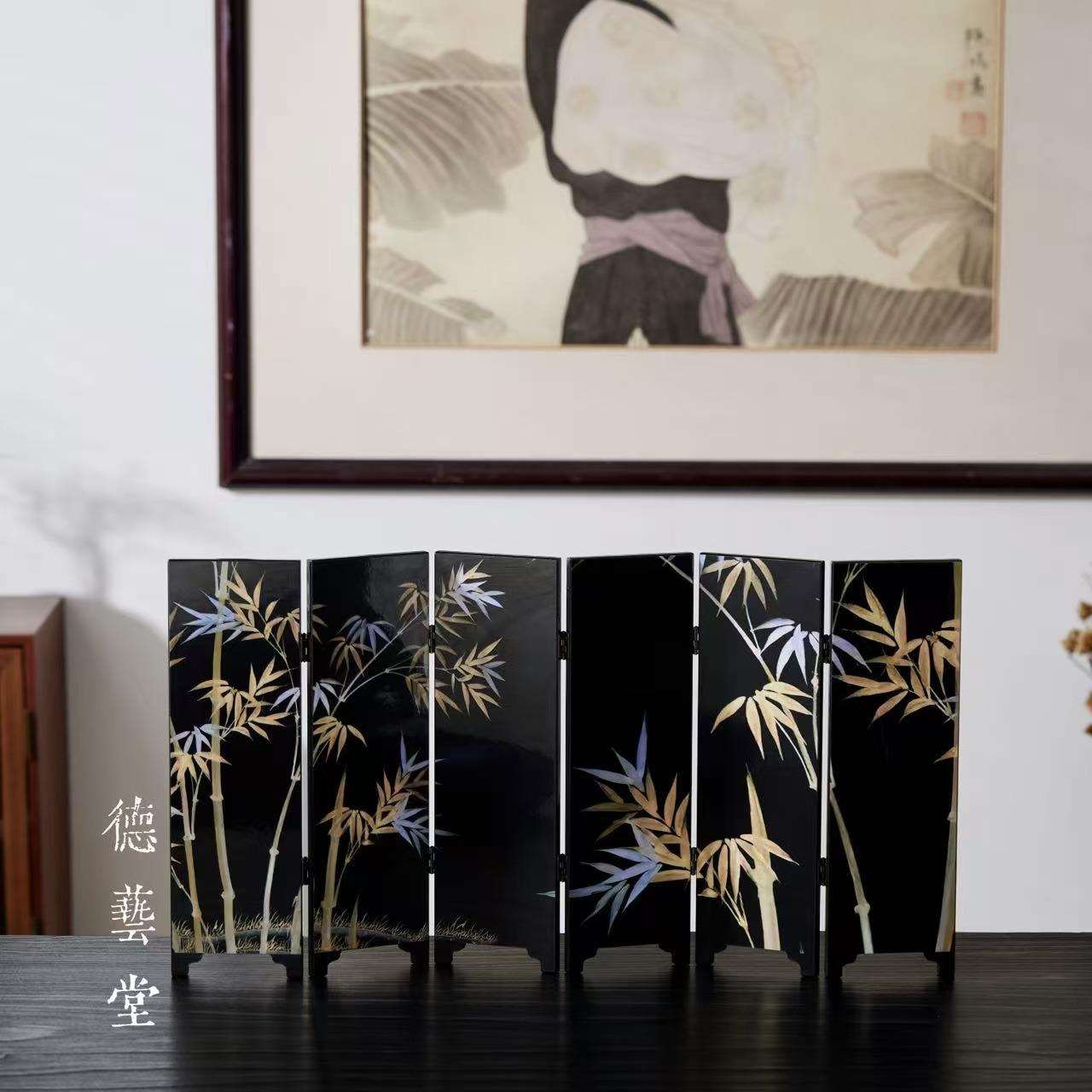 德艺堂新中式双面桌面屏风茶话摆件复古创意客厅家居漆器茶台小