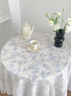 ins简约田园蓝色碎花蕾丝桌布拍照背景布户外野餐棉麻布茶几布