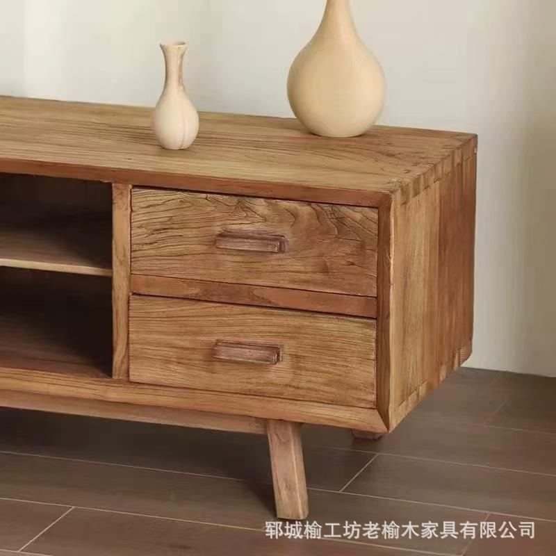 老榆木电视柜客厅落地式收纳储物柜玄关抽屉柜卧室矮柜实木斗柜
