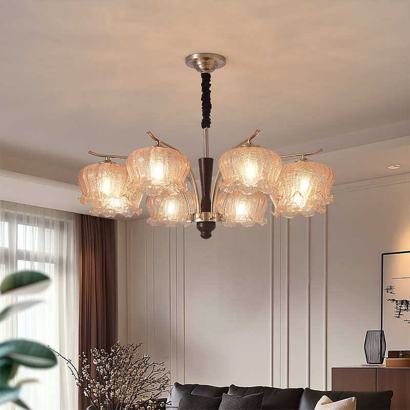 法式美式复古实木琥珀玻璃氛围感高级卧室餐厅灯具中古风客厅吊灯,家装灯饰光源,客厅吊灯,淘宝优惠券,粉丝福利购,淘宝优惠卷