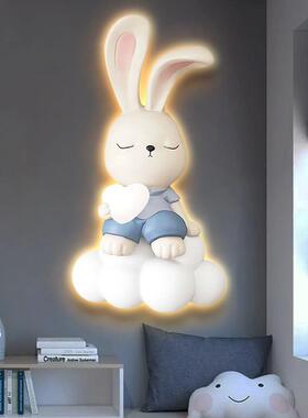 网红可爱兔画子儿童室房装厅画氛围灯画卧床头背景墙挂客玄饰关画
