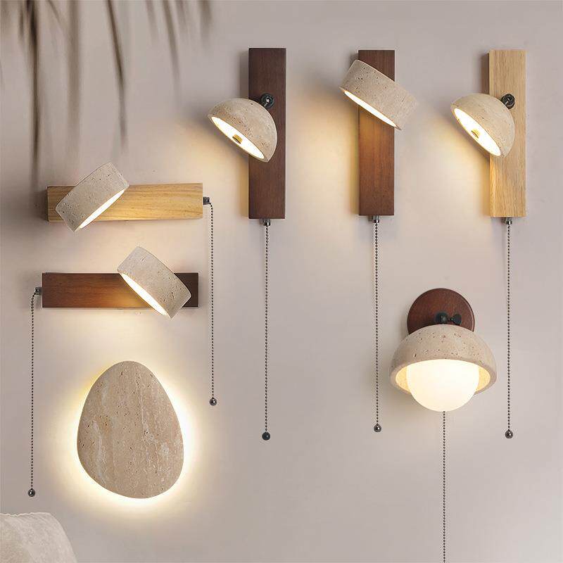 中古侘寂风洞石壁灯书房楼梯客厅氛围感民宿酒店复古卧室床头灯