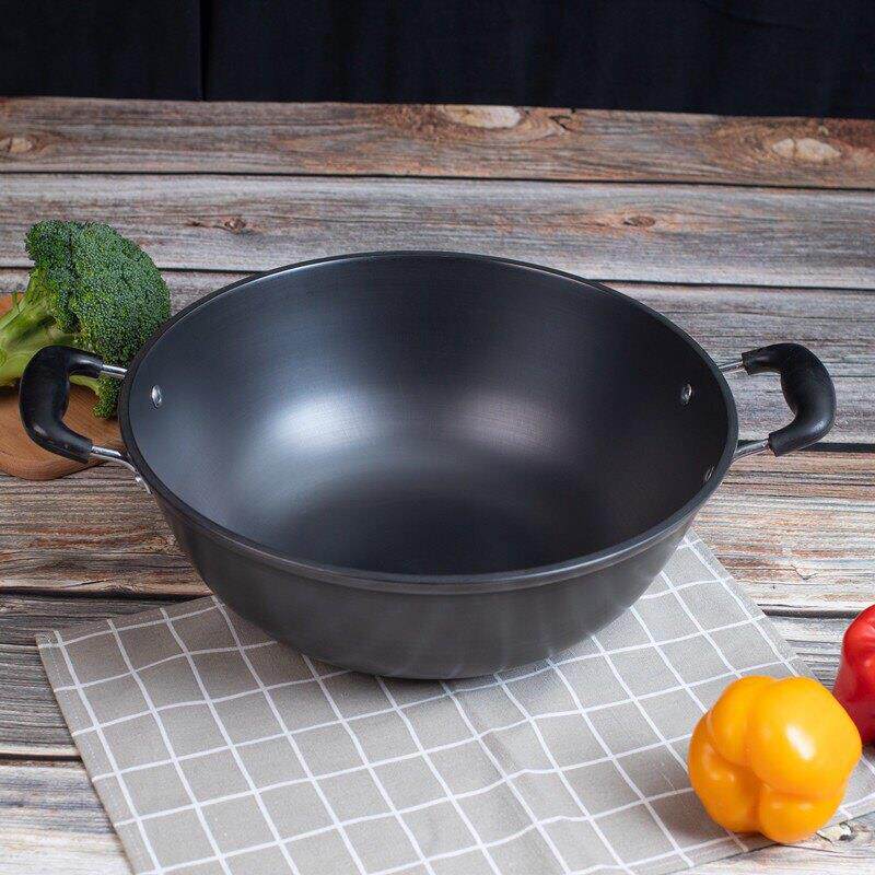 真不锈老式家用双耳大号生铁锅无涂层加深加厚不粘平底铸铁炖锅