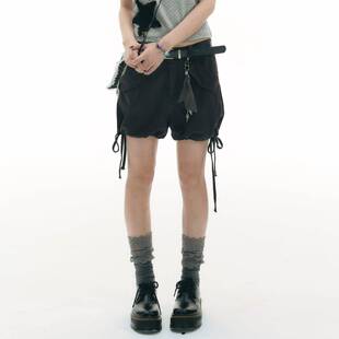 Twodaysoff双休日韩系千禧风休闲工作服抽绳花苞短裤女五分夏季热
