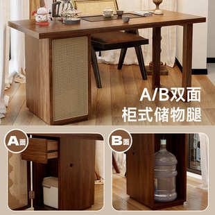 桌椅组合家用小型泡茶 现代简约全实木茶桌大板直拼阳台桌子设计款