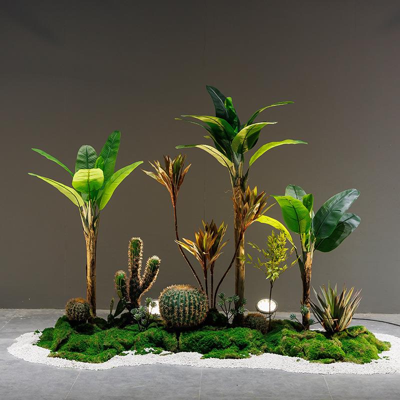 仿真绿植造景组合玄关楼梯下转角热带假植物橱窗落地装饰绿植景观
