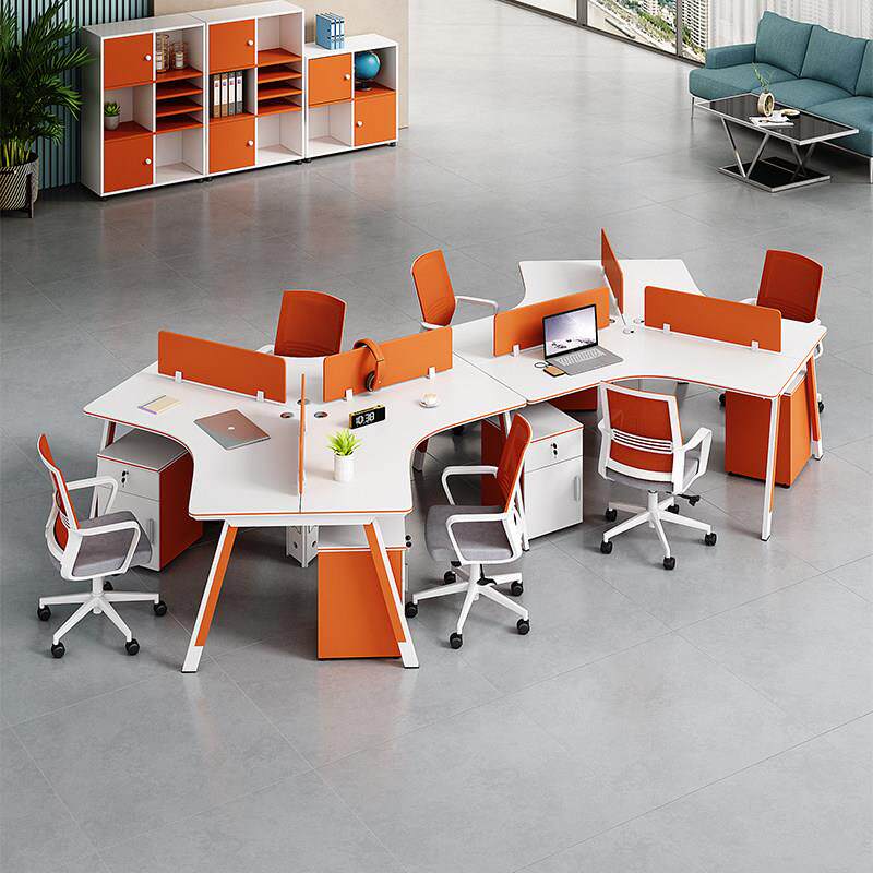 异形创意三人位职员办公桌椅组合6人员工位简约现代工作台8人位
