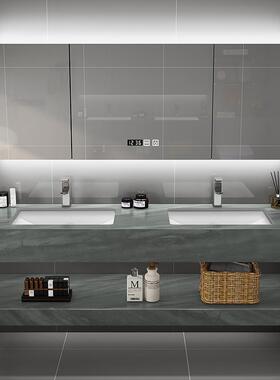 5V现代岩板一体双台盆浴室柜组合卫生间大尺寸轻奢洗手双盆智能台