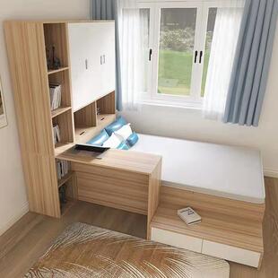 小户型榻榻米床实木单人床书桌一体儿童床柜组合多功能储物床