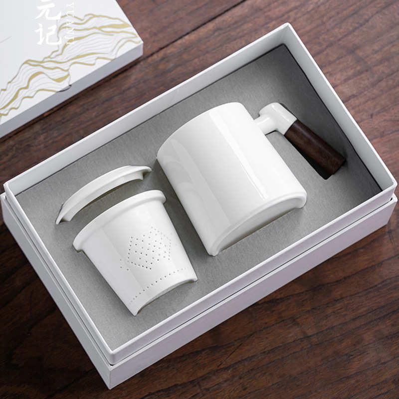 茶水泡茶过滤杯马克陶瓷茶杯杯杯子高端盖瓷羊脂玉办公分离水杯带