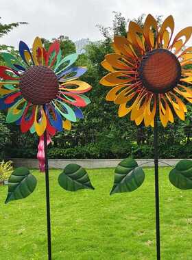 新款直销户外庭院铁艺向日葵风车花园装饰别墅创意摆件落地风车绿