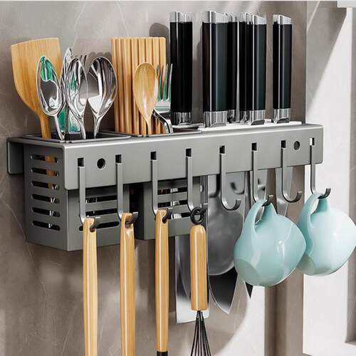 厨房多功能置物架刀架挂架筷子筒刀具用品收纳架一体免打孔壁挂式