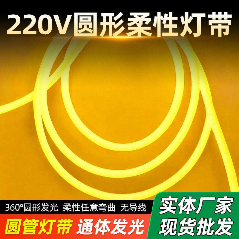 无导线220V圆形柔性灯带360度发光超亮防水灯条户外氛围装饰灯带