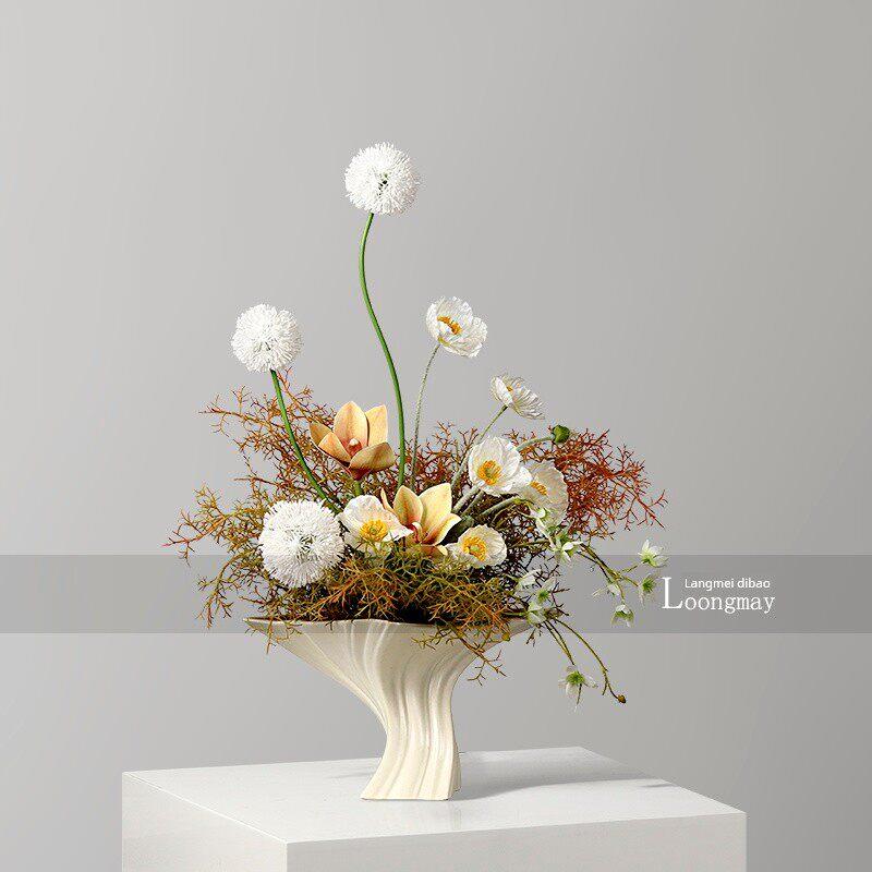 轻奢艺术扭曲陶瓷花瓶插花俱乐部客厅餐桌入口插花软雕塑装饰品
