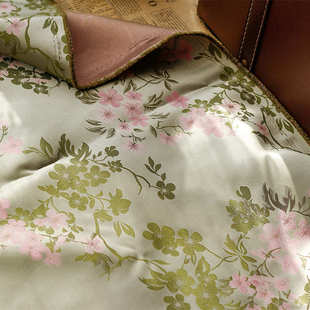 色织古风唯美织锦桃花缎提花面料小清新青绿色女装手拿包鞋服面料