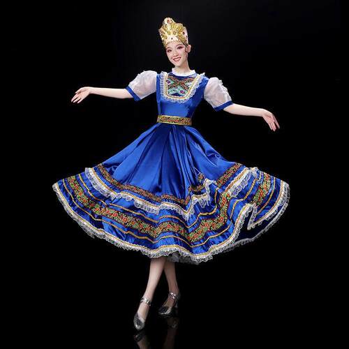 正品俄罗族斯民饰新款舞蹈服装女仆装成大人宫廷开场舞摆裙演出服