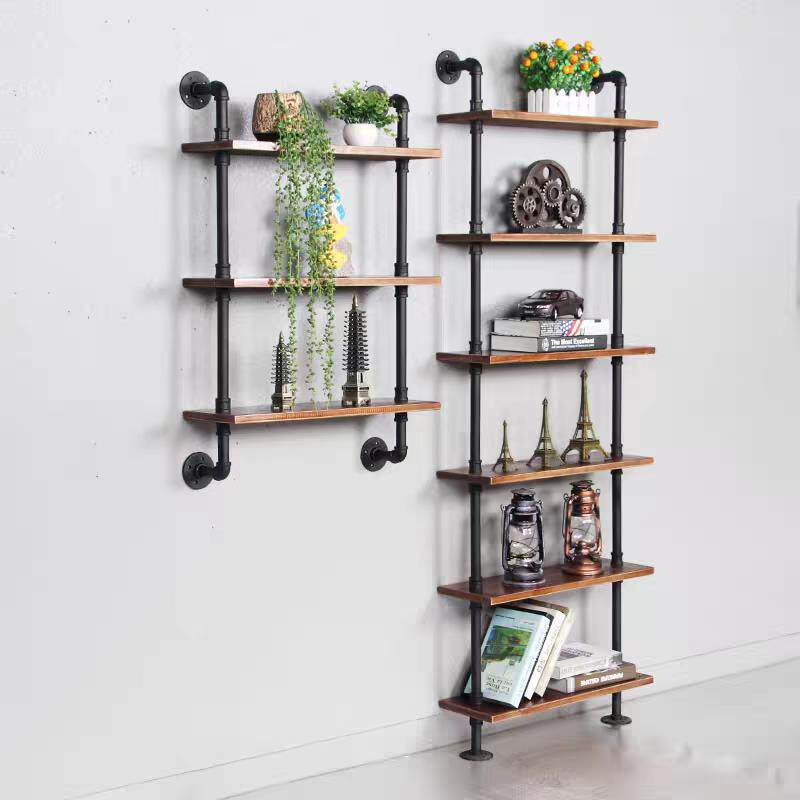 覆古工业风水管墙上置物架多层实木客厅书架壁挂隔板卧室落地层架