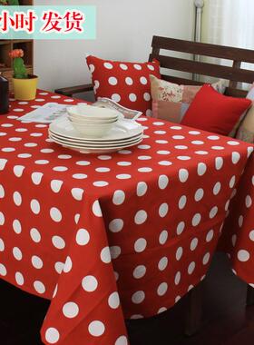 美式乡村圣诞节新年复古田园红色波点台布 餐桌布 桌旗茶几布盖布