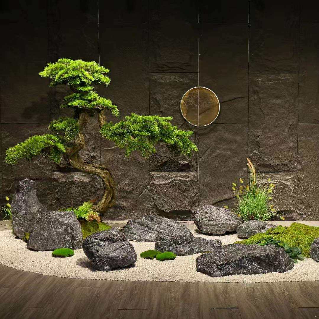 仿真石头 室内软装假山石摆件 庭院生态造景 玻璃钢 黑山石乌金石