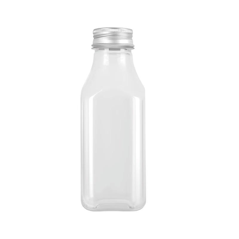 400ml饮料瓶子一次性带盖pet塑料透明方形果汁分装港式奶茶瓶批发