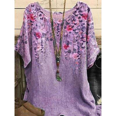 Fashion Women T-shirt O-neck Short Sleeve Top 3d Flowers Pri