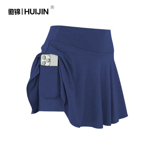 Women'S Ribbed Active Skort Pockets Skirt Running Tennis