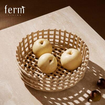 丹麦Ferm Living编织果篮水果盘陶瓷家用果盆客厅茶几零食收纳篮