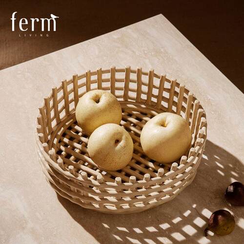 丹麦Ferm Living编织果篮水果盘陶瓷家用果盆客厅茶几零食收纳篮