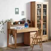 橡节儿童书桌可升降全实木学UBZ桌木椅子写字书习架调木蜡油