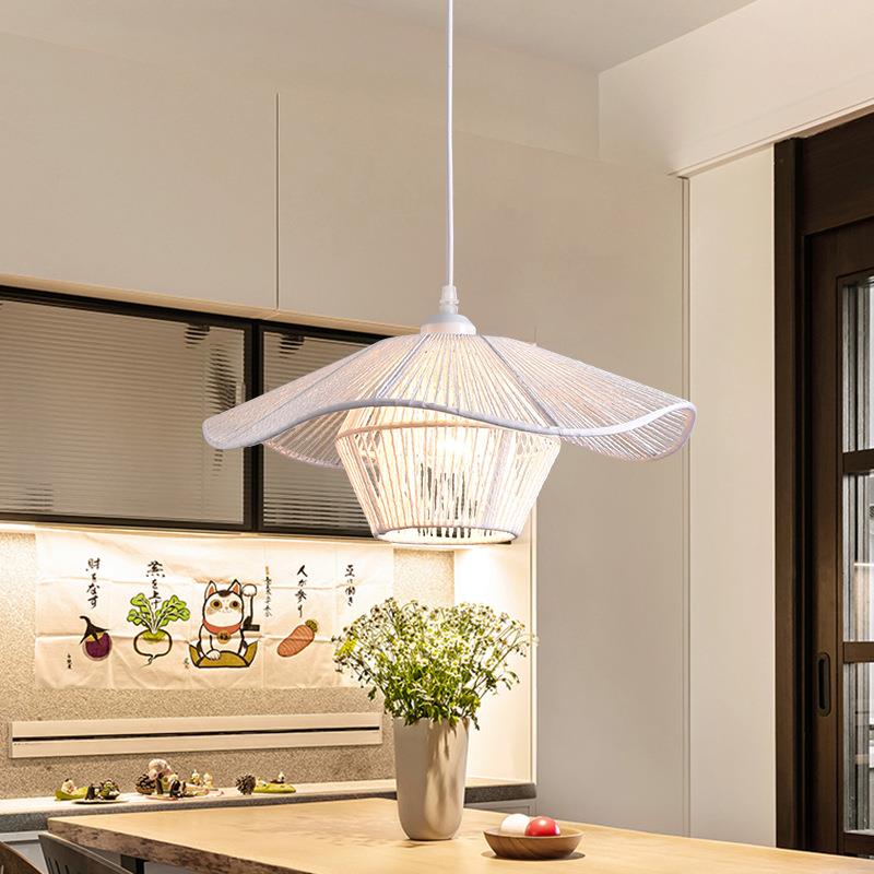 创意草帽荷叶吊灯餐厅饭桌卧室麻绳灯北欧田园风书房茶室氛围灯