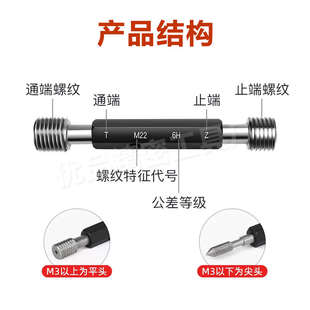 螺纹塞规牙规6H公制尖平头M1-M20内螺纹粗细牙量规检具通止规