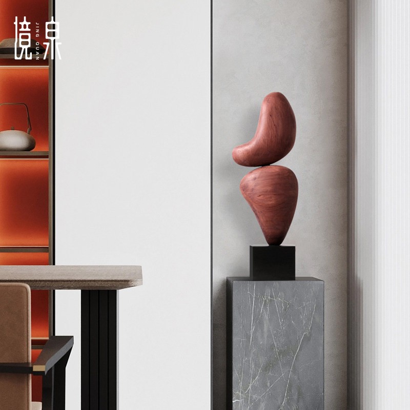 样板房抽象艺术实木雕塑摆件客厅玄关装饰品设计师软装高档工艺品