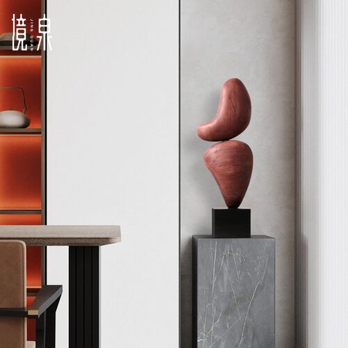 样板房抽象艺术实木雕塑摆件客厅玄关装饰品设计师软装高档工艺品