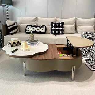 网红爆款轻奢茶几小户型餐桌意式家用伸缩储物椭圆形客厅茶几餐桌