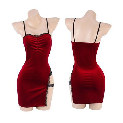 clothing womens dress suspender velvet red chic uniform