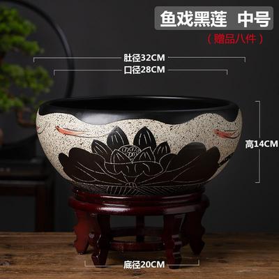 正品景德镇金鱼睡莲碗莲餐缸厅花插盆瓷缸民宿酒花店陶装饰小型乌