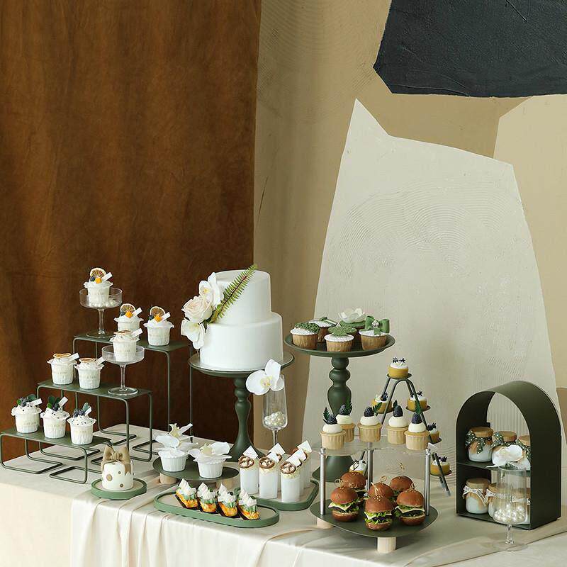 蛋糕托盘墨绿色蛋糕架婚庆甜品台托盘铁艺点心架轻奢茶歇架蛋糕架