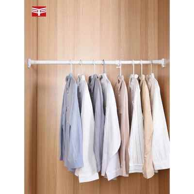 墙壁免钉无痕晾衣杆衣柜收纳挂衣杆横杆伸缩杆大承重白色钢管撑杆