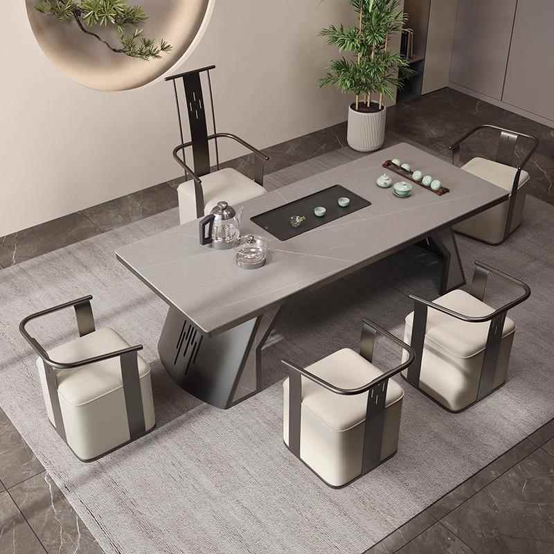 轻奢岩板茶桌大茶台简约大板泡茶桌套装现代高端办公室茶桌椅组合