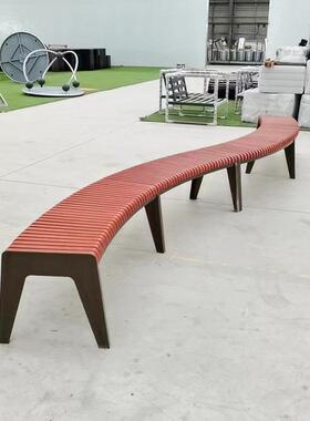 小区室外公HCE312园户外长广场休闲形座椅防腐木椅S排椅椅金属长