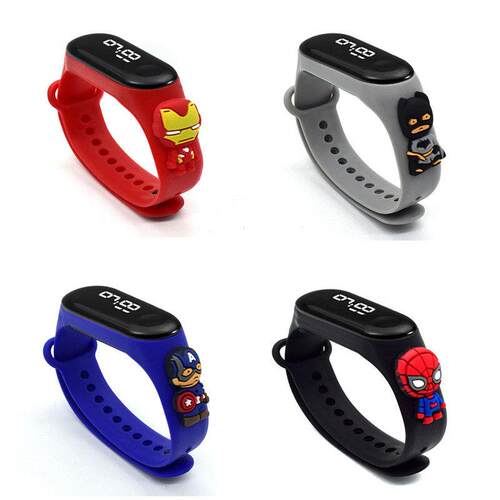 SpiderMan Iron Man Children Anime LED Sports Watch Baby Boys