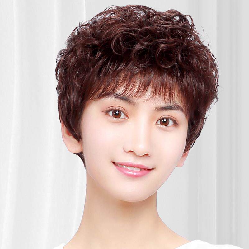 假发女全头套真人发丝假发套短发真发中老年发型化疗后短卷发自然