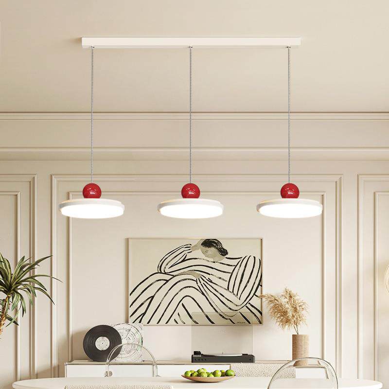 飞碟餐厅吊灯护眼现代简约长盘三头奶油风led餐桌饭厅吧台灯具