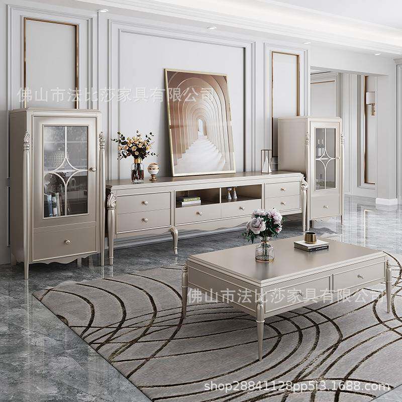 美式轻奢茶几后现代实木长方形电视柜组合小户型别墅整装欧式地柜